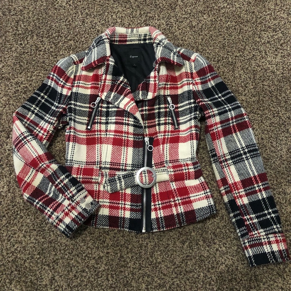 Express Wool Blend Plaid Jacket Moto Short Style Coat Size Small
